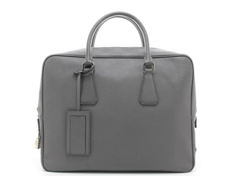 Prada Briefcase Tessuto Business Bag Saffiano Gray